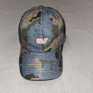 Vineyard Vines Camo Hat Cap Adjustable Strap Back Brown Green Whale Logo Preppy